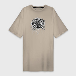 Женская футболка-платье Черно белая роза цветы