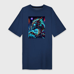 Футболка женская-платье Cyber dragon - ai art neon, цвет: тёмно-синий