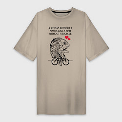Футболка женская-платье Рыбка феминиска на велосипеде, цвет: миндальный