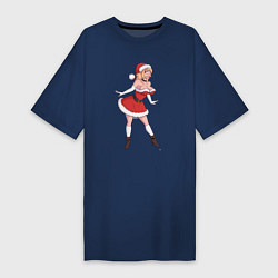 Футболка женская-платье Рождественская секси Снегурочка, цвет: тёмно-синий