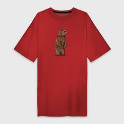 Футболка женская-платье Медведь бурый стоит, цвет: красный