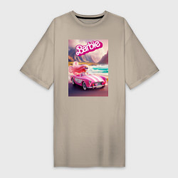 Женская футболка-платье Барби в кабриолете на горной дороге