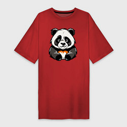 Футболка женская-платье Милая панда лежит, цвет: красный