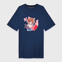 Футболка женская-платье Аниме девушка с красным сердечком, цвет: тёмно-синий