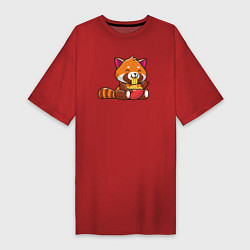 Женская футболка-платье Красная панда ест лапшу