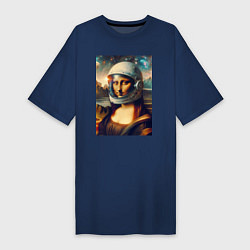 Футболка женская-платье Mona Lisa astronaut - neural network, цвет: тёмно-синий