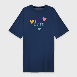 Футболка женская-платье Love and hearts, цвет: тёмно-синий