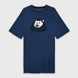 Женская футболка-платье Укутанный котик с горячим чаем