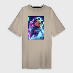 Женская футболка-платье Полёт капибары в космосе - неон