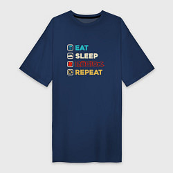 Футболка женская-платье Eat sleep roblox repeat art, цвет: тёмно-синий