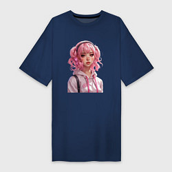 Женская футболка-платье Розовая девушка анимэ