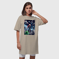 Футболка женская-платье Minecraft and Mass effect - collaboration ai art, цвет: миндальный — фото 2