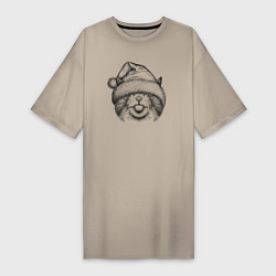 Женская футболка-платье Кот в новогодней шапке