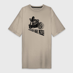 Женская футболка-платье Байкер на мотоцикле - череп