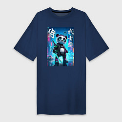 Футболка женская-платье Panda samurai - bushido ai art, цвет: тёмно-синий