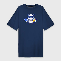 Футболка женская-платье Панда на море, цвет: тёмно-синий