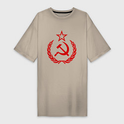 Футболка женская-платье СССР герб, цвет: миндальный