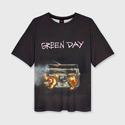 Женская футболка оверсайз Green Day магнитофон в огне