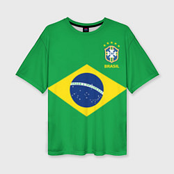 Футболка оверсайз женская Сборная Бразилии: зеленая, цвет: 3D-принт