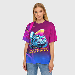 Футболка оверсайз женская Котопанк, цвет: 3D-принт — фото 2
