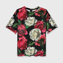 Женская футболка оверсайз Красные и белые розы