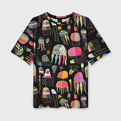 Женская футболка оверсайз Яркие мультяшные медузы
