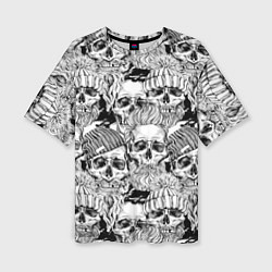 Женская футболка оверсайз Hipster skulls