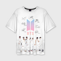 Футболка оверсайз женская BTS белый постер, цвет: 3D-принт