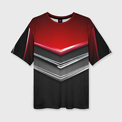 Женская футболка оверсайз Металлические уголки-стрелки серебристые с красной