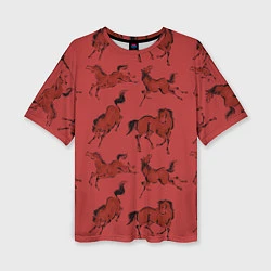 Женская футболка оверсайз Красные кони