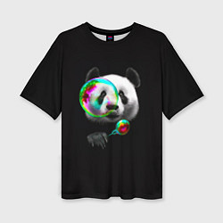 Женская футболка оверсайз Панда и мыльный пузырь