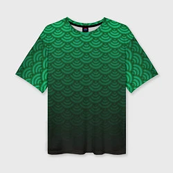 Женская футболка оверсайз Узор зеленая чешуя дракон