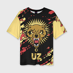 Женская футболка оверсайз Узбекистан - агрессивный волк