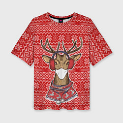 Футболка оверсайз женская Deer in a medical mask, цвет: 3D-принт