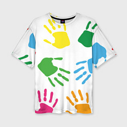 Женская футболка оверсайз Цветные ладошки - Детский узор