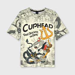 Женская футболка оверсайз Cuphead and Devil