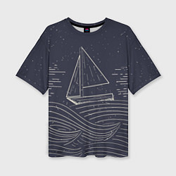 Женская футболка оверсайз Одинокий корабль в море