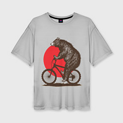 Женская футболка оверсайз Медведь на велосиеде