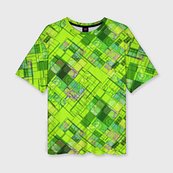 Женская футболка оверсайз Ярко-зеленый абстрактный узор