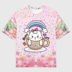 Футболка оверсайз женская Милая кошечка в чашке кофе, цвет: 3D-принт