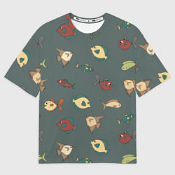 Футболка оверсайз женская Морские рыбки на зеленом фоне, цвет: 3D-принт