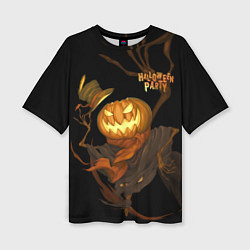 Женская футболка оверсайз Приветливая тыква на Хэллоуин