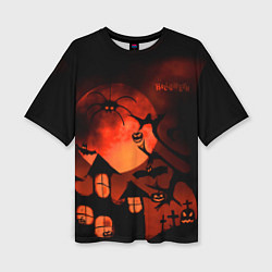 Женская футболка оверсайз Красная луна на Хэллоуин