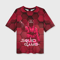 Женская футболка оверсайз Игра в кальмара - красные 3D кубы