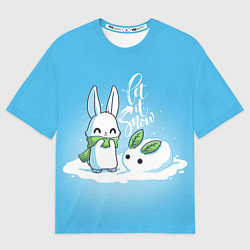 Женская футболка оверсайз Let it snow Зайчик и снежок