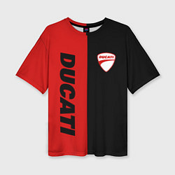 Женская футболка оверсайз DUCATI BLACK RED BACKGROUND