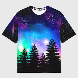 Футболка оверсайз женская Космический лес, елки и звезды, цвет: 3D-принт