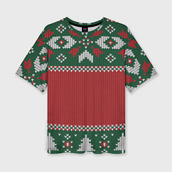 Женская футболка оверсайз Knitted Christmas Pattern