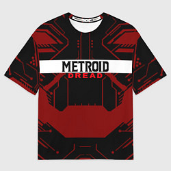 Женская футболка оверсайз Metroid Dread Black Red Logo