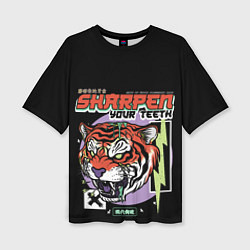 Женская футболка оверсайз Поточи зубки тигр 2022